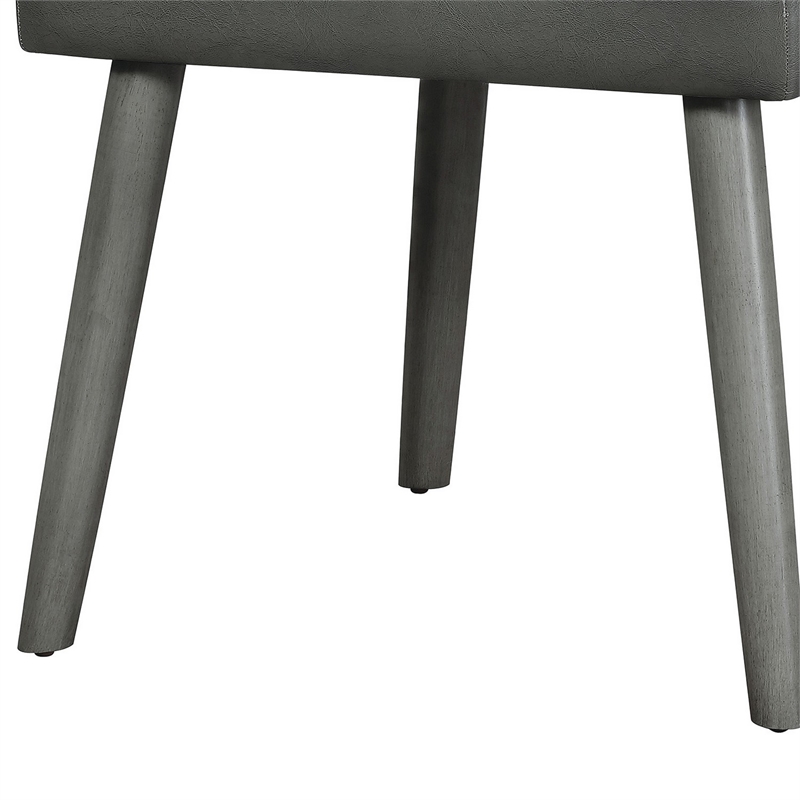 Bowery Hill Leatherette Dining Chair with Wooden Legs Set of 2 in Gray