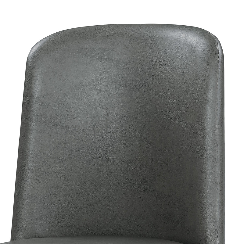 Bowery Hill Leatherette Dining Chair with Wooden Legs Set of 2 in Gray