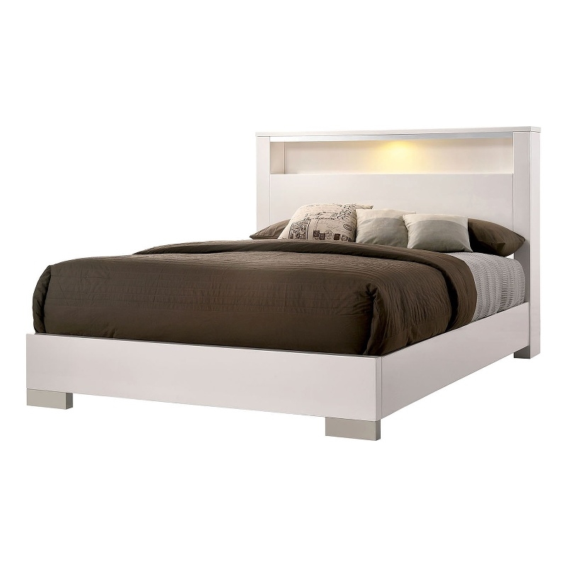 Bowery Hill Eastern King Bed with Shelved Headboard and LED Light in White