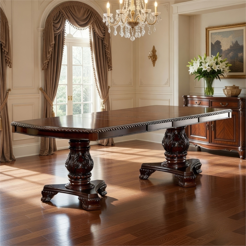Bowery Hill Traditional Wooden Dining Table with Extension Leaf in Brown