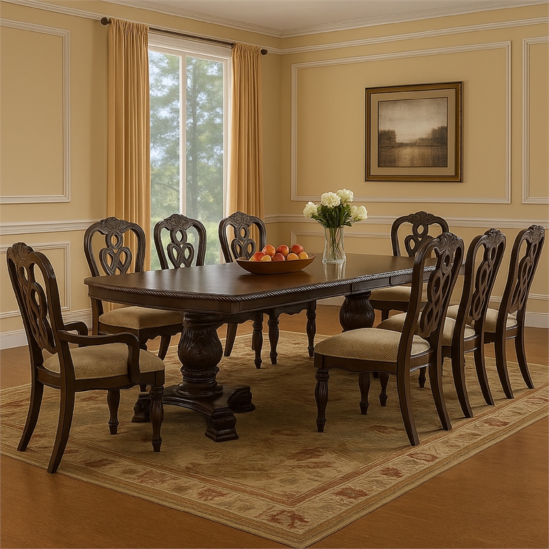 Bowery Hill Traditional Wooden Dining Table with Extension Leaf in Brown