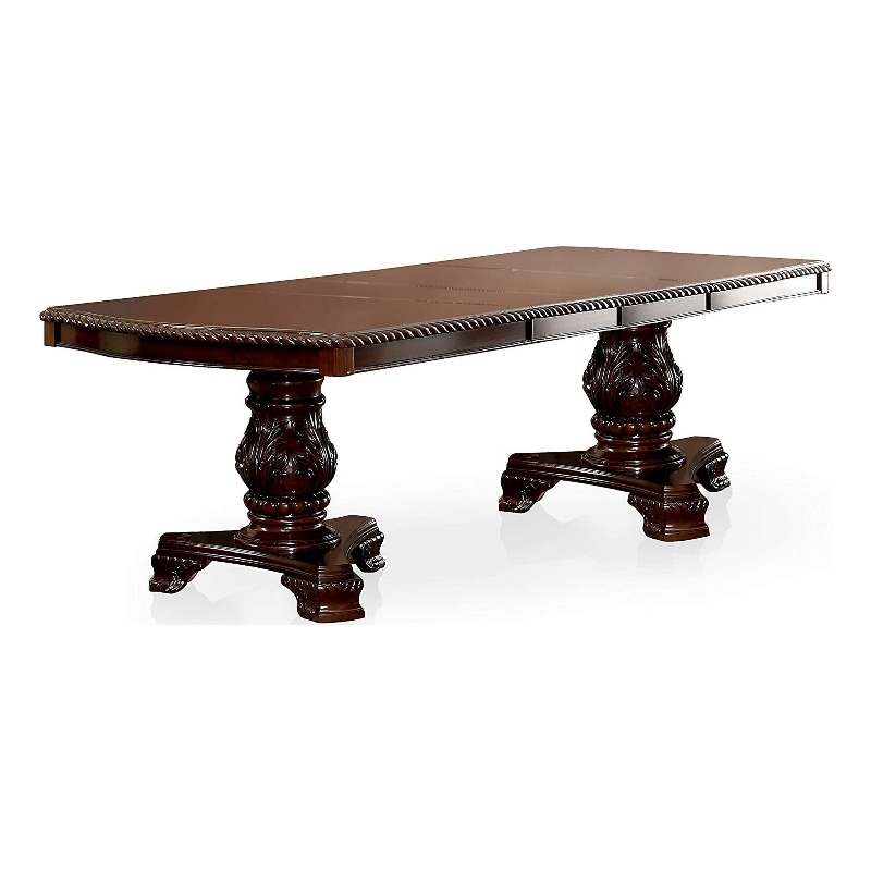 Bowery Hill Traditional Wooden Dining Table with Extension Leaf in Brown