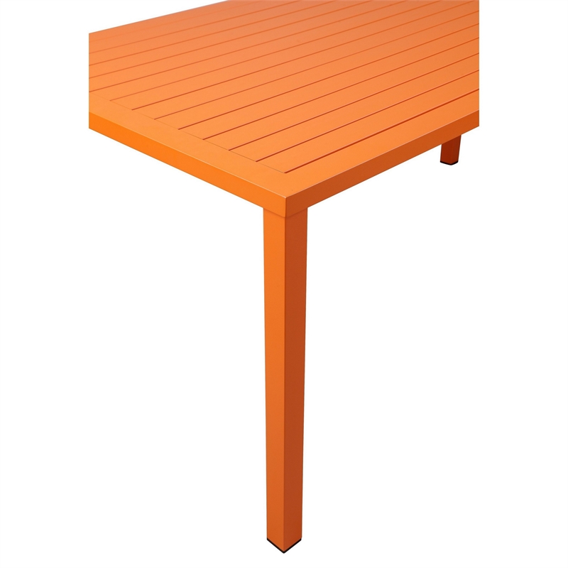 Bowery Hill Slatted Top Metal Dining Table with Straight Legs in Orange