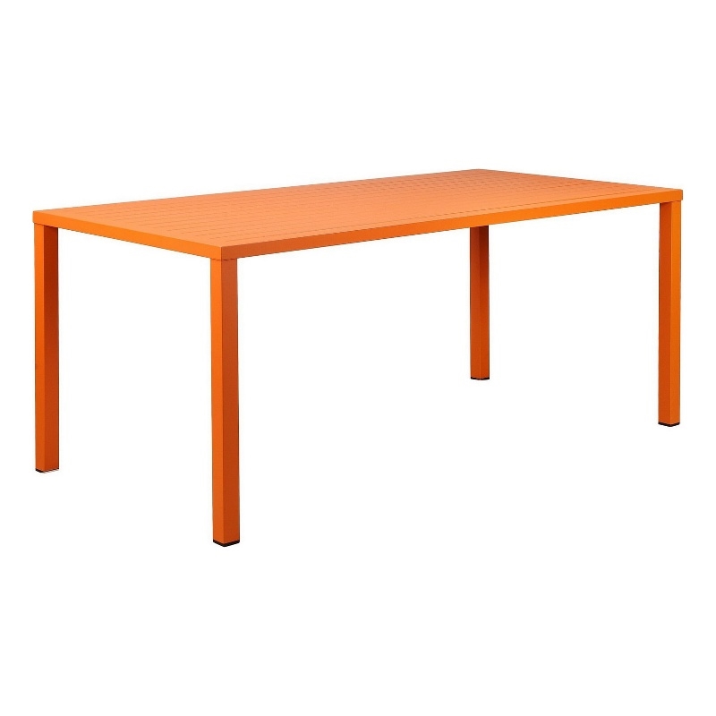 Bowery Hill Slatted Top Metal Dining Table with Straight Legs in Orange