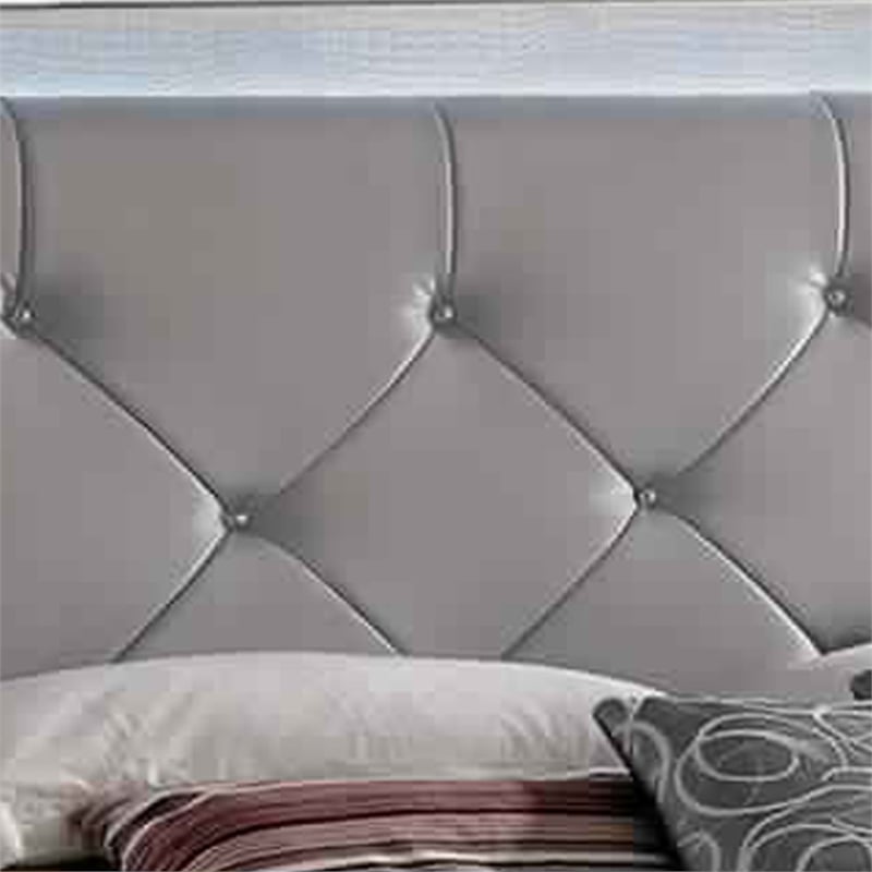 Bowery Hill Textured Queen King Size Bed with Silver Trim Accents in Beige