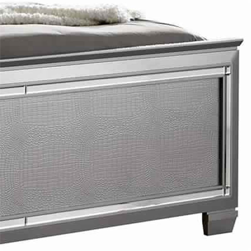 Bowery Hill Textured Queen King Size Bed with Silver Trim Accents in Beige