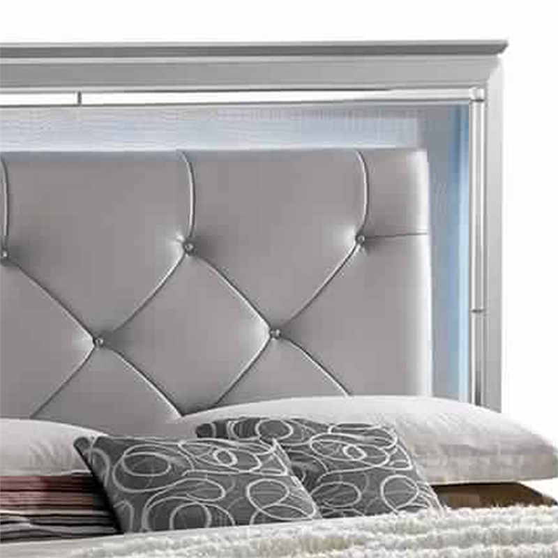 Bowery Hill Textured Queen King Size Bed with Silver Trim Accents in Beige