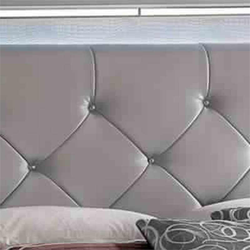 Bowery Hill Textured Eastern King Bed with Silver Trim Accents in Beige