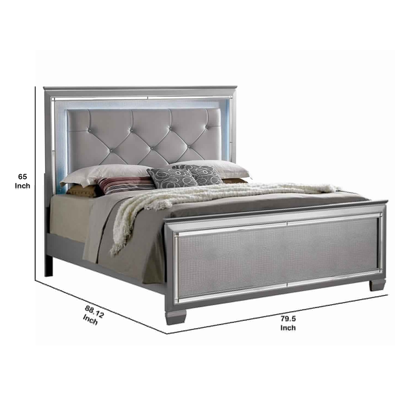 Bowery Hill Textured Eastern King Bed with Silver Trim Accents in Beige