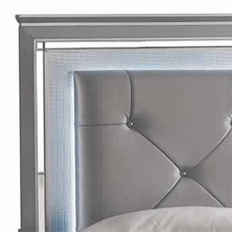 Bowery Hill Textured California King Bed with Silver Trim Accents in Beige