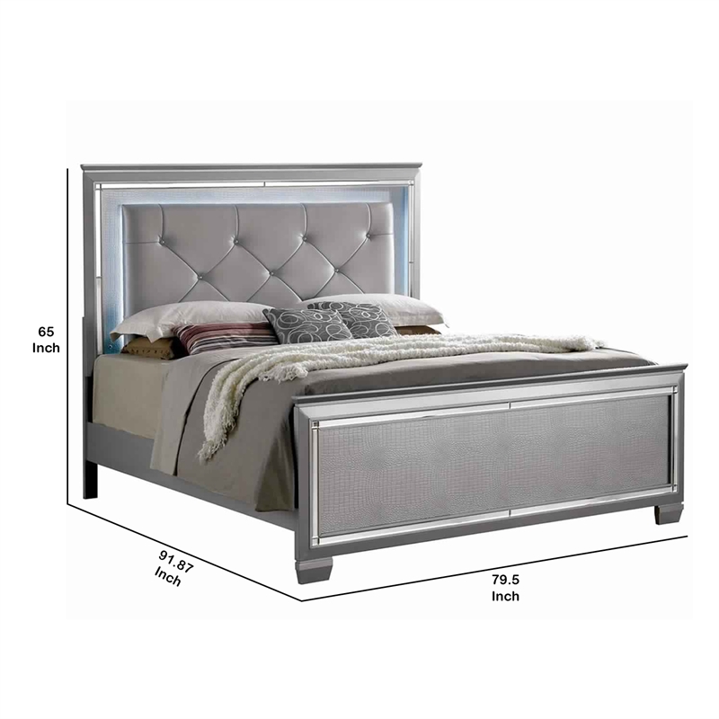 Bowery Hill Textured California King Bed with Silver Trim Accents in Beige