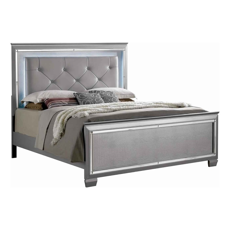 Bowery Hill Textured California King Bed with Silver Trim Accents in Beige