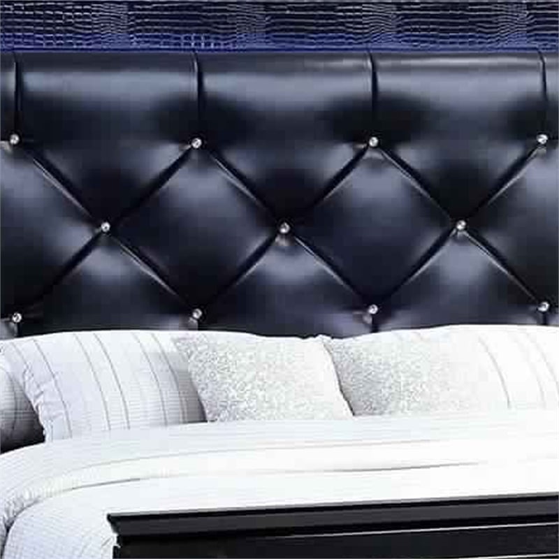Bowery Hill Textured Eastern King Bed with Silver Trim Accents in Black