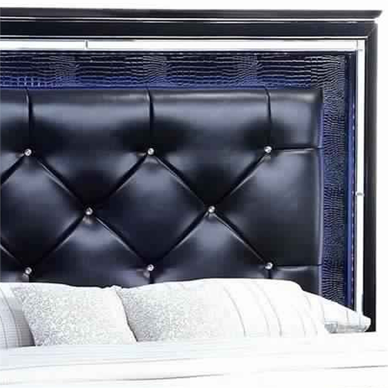 Bowery Hill Textured Eastern King Bed with Silver Trim Accents in Black