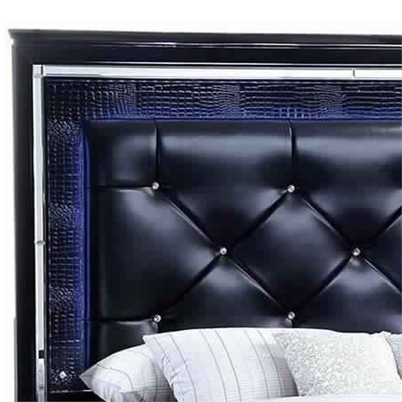 Bowery Hill Textured California King Bed with Silver Trim Accents in Black