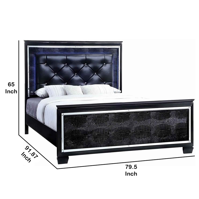 Bowery Hill Textured California King Bed with Silver Trim Accents in Black