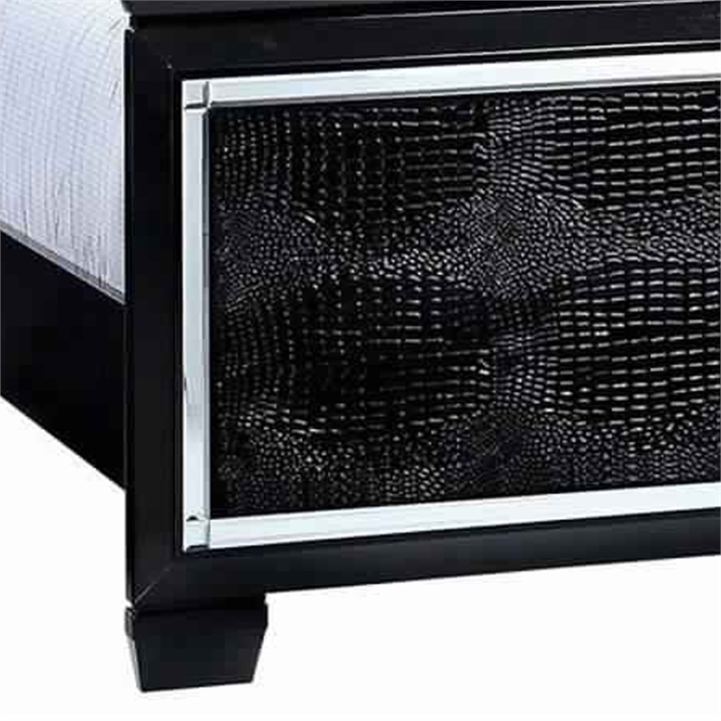 Bowery Hill Textured California King Bed with Silver Trim Accents in Black