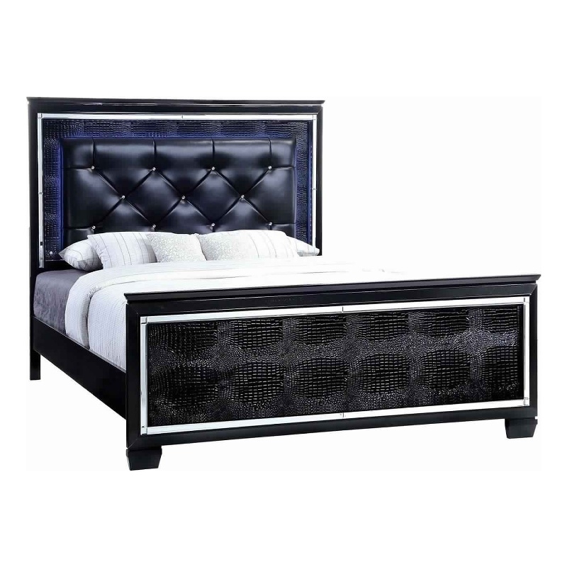 Bowery Hill Textured California King Bed with Silver Trim Accents in Black