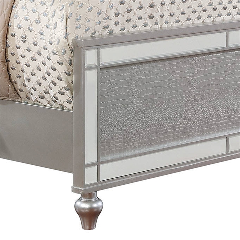 Bowery Hill Button Tufted Eastern King Bed with Ornate Bun Feet in Silver