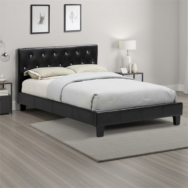 Bowery Hill Eastern King Size Bed with Button Tufted Headboard in Black