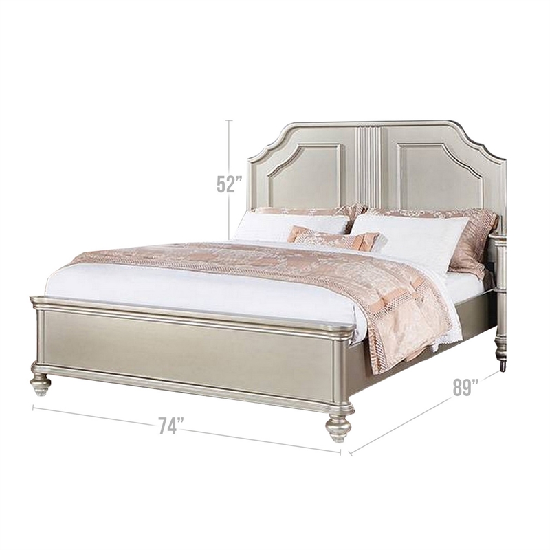 Bowery Hill Platform California King Bed with Panel Headboard in Silver