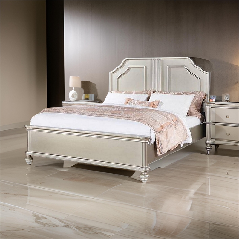 Bowery Hill Platform California King Bed with Panel Headboard in Silver