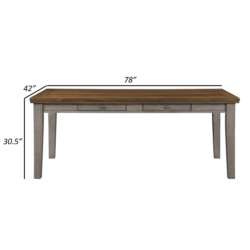 Bowery Hill 78 Inch Dining Table with 6 Drawers and Plank Top in Gray Brown