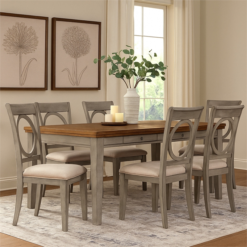 Bowery Hill 78 Inch Dining Table with 6 Drawers and Plank Top in Gray Brown