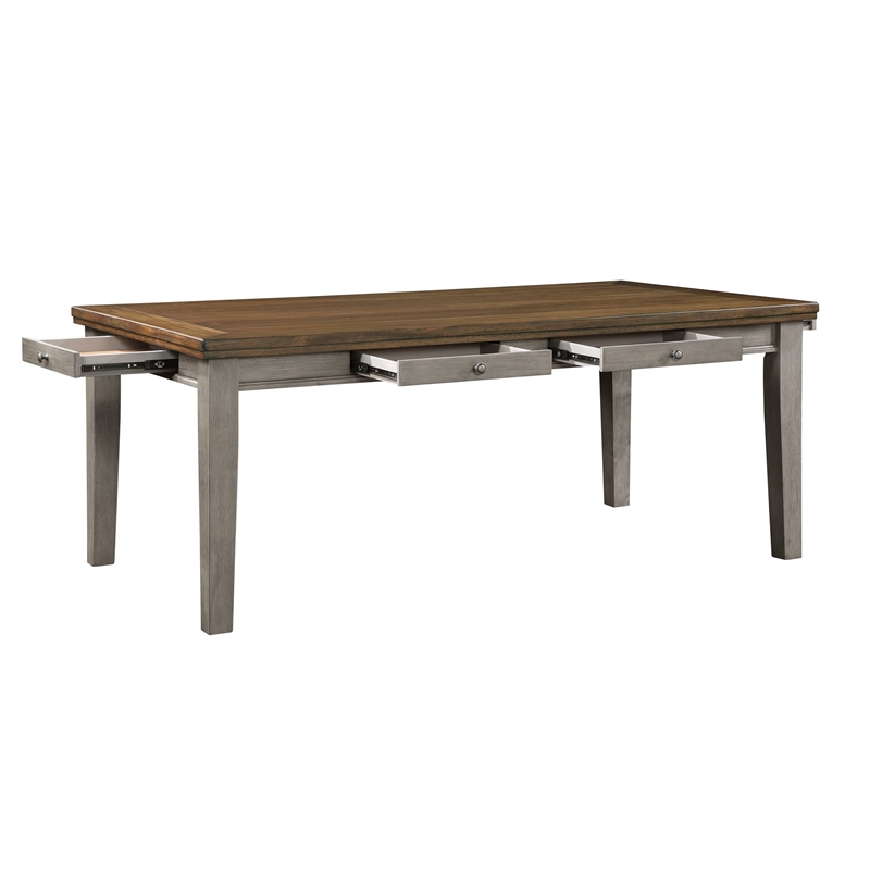 Bowery Hill 78 Inch Dining Table with 6 Drawers and Plank Top in Gray Brown