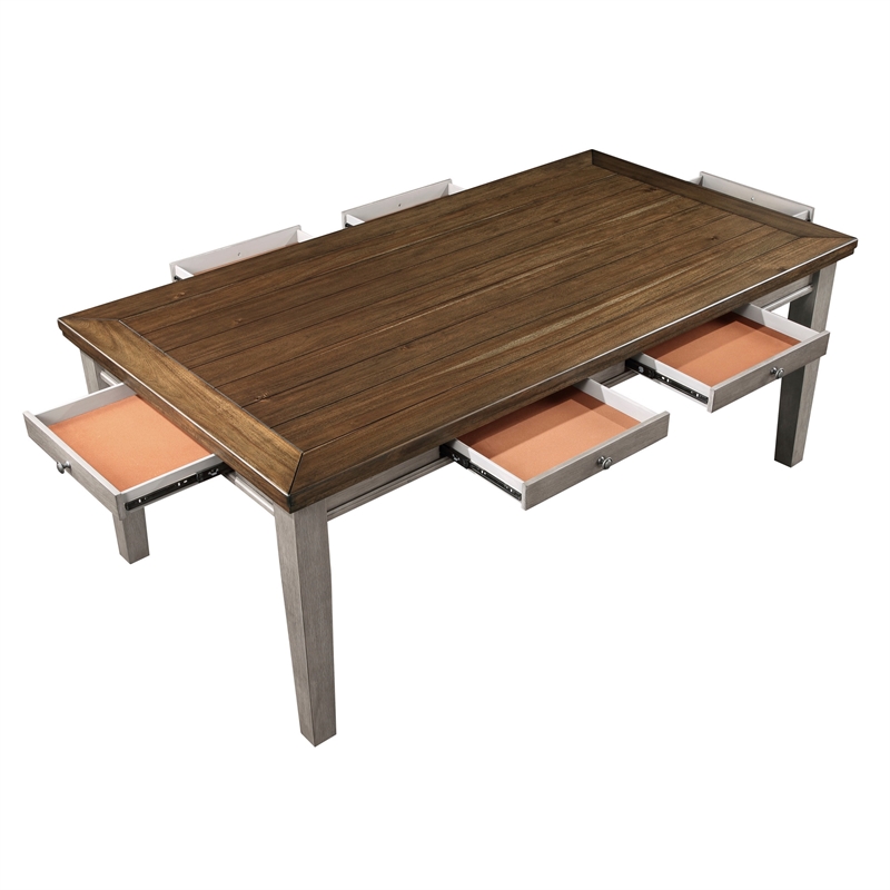 Bowery Hill 78 Inch Dining Table with 6 Drawers and Plank Top in Gray Brown