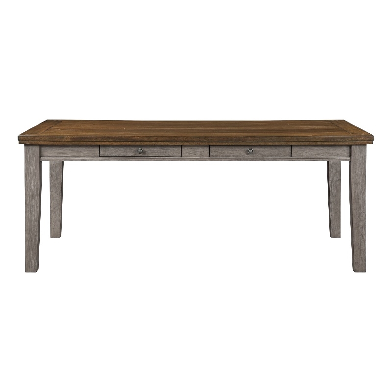 Bowery Hill 78 Inch Dining Table with 6 Drawers and Plank Top in Gray Brown