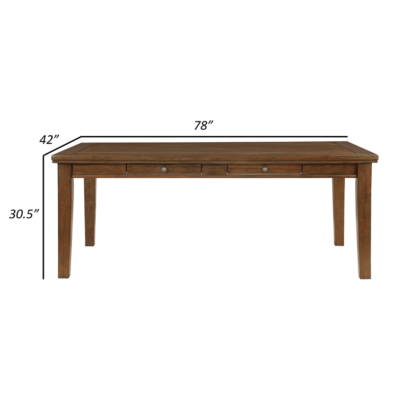 Bowery Hill 78 Inch Dining Table with 6 Drawers and Plank Top in Brown