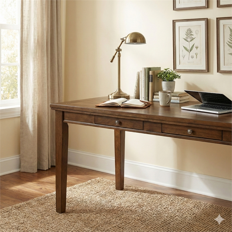 Bowery Hill 78 Inch Dining Table with 6 Drawers and Plank Top in Brown