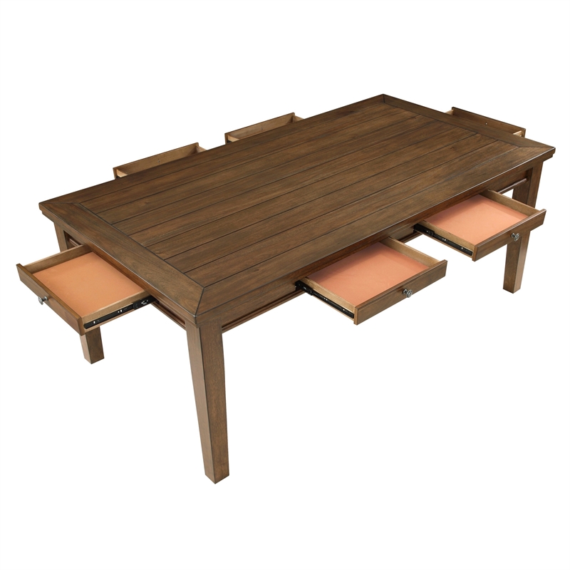 Bowery Hill 78 Inch Dining Table with 6 Drawers and Plank Top in Brown