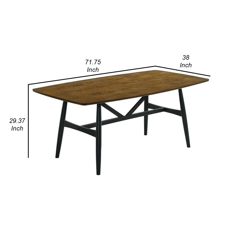 Bowery Hill 72 Inch Dining Table with Brown Plank Top and Black Base