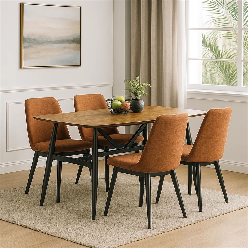 Bowery Hill 72 Inch Dining Table with Brown Plank Top and Black Base