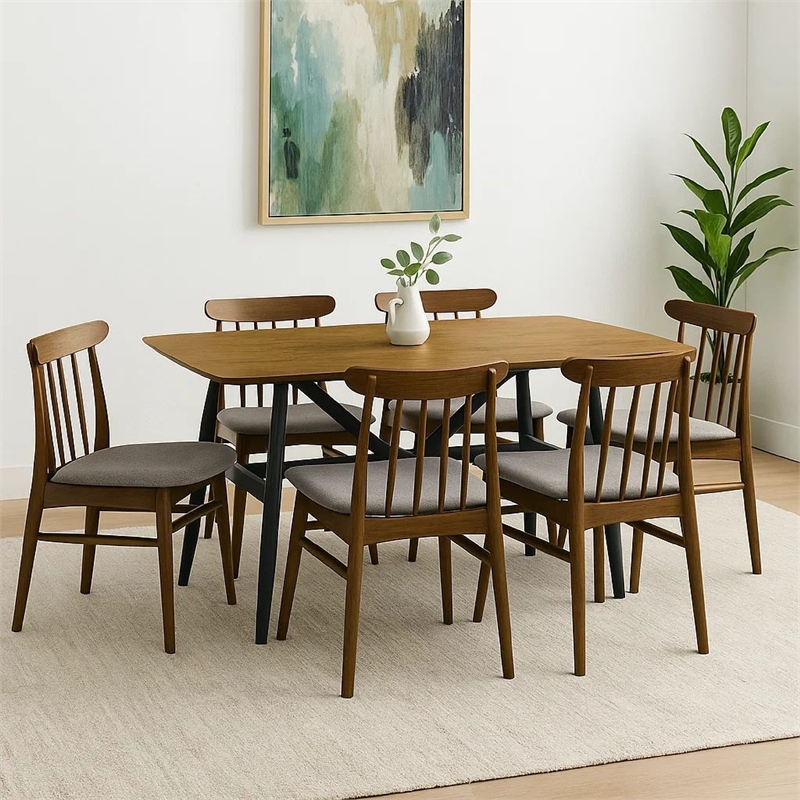 Bowery Hill 72 Inch Dining Table with Brown Plank Top and Black Base