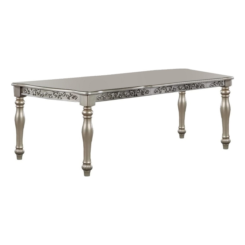 Bowery Hill 72 Inch Dining Table with Floral Carved Legs in Champagne