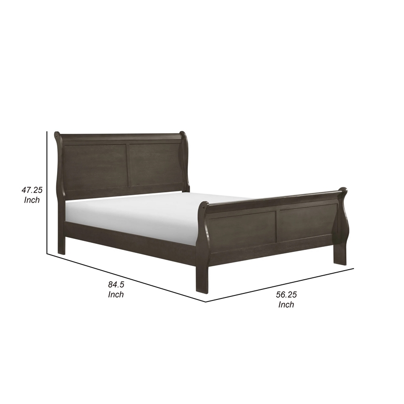 Bowery Hill Full Size Sleigh Bed with Wood Frame in Smooth Dark Gray