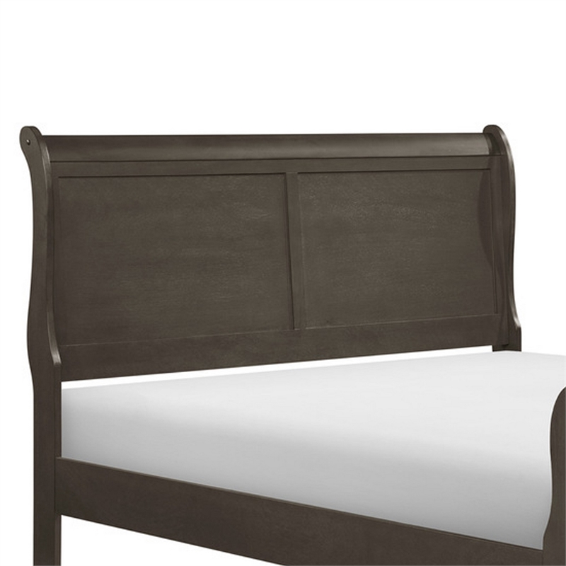 Bowery Hill Full Size Sleigh Bed with Wood Frame in Smooth Dark Gray
