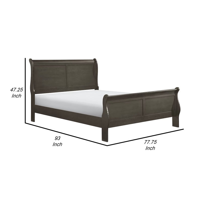 Bowery Hill California King Sleigh Bed with Wood Frame in Stained Gray