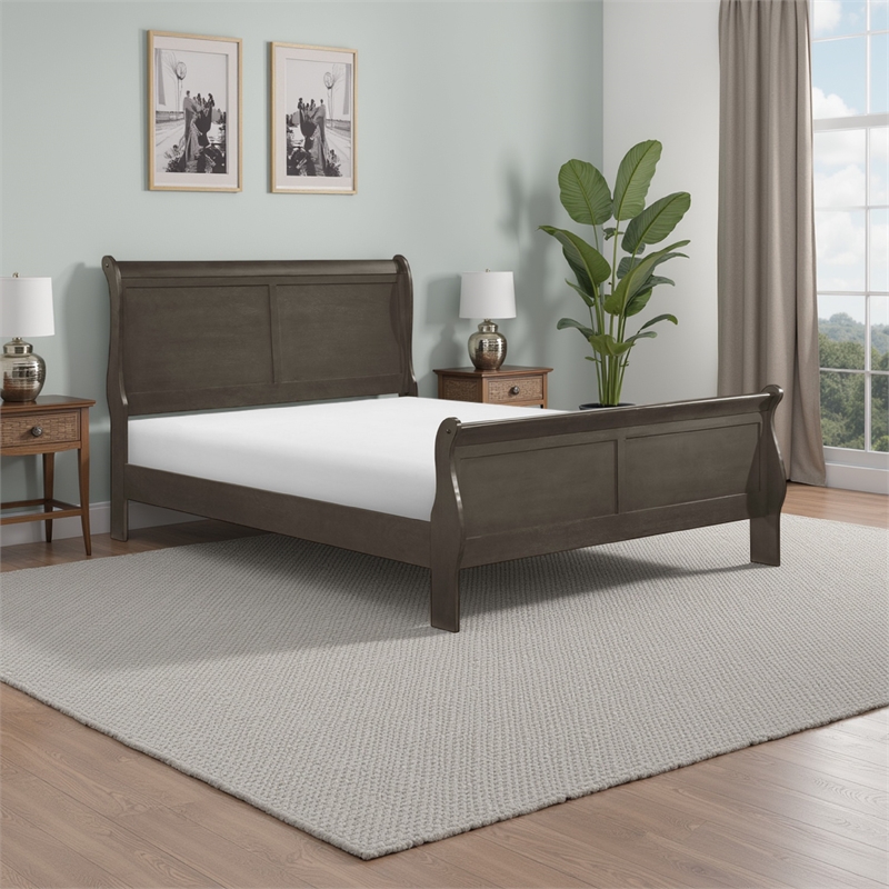 Bowery Hill California King Sleigh Bed with Wood Frame in Stained Gray