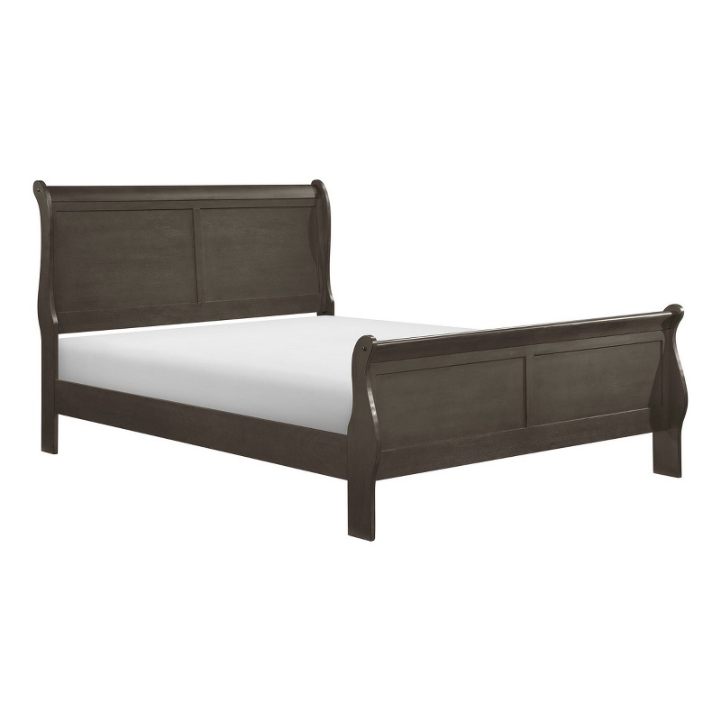 Bowery Hill California King Sleigh Bed with Wood Frame in Stained Gray
