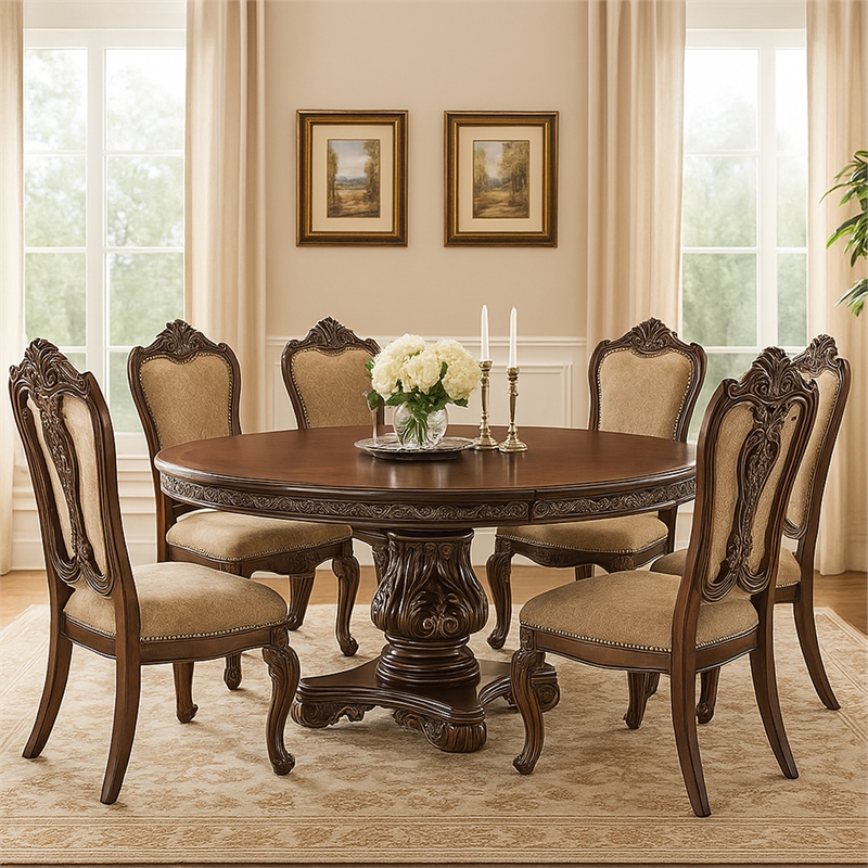 Bowery Hill 60 to 76 Inch Round Dining Table with Pedestal in Cherry
