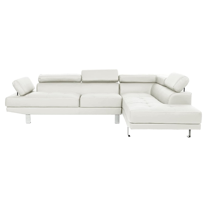 Bowery Hill 2 Piece Sectional Sofa with Chaise and Headrests in White