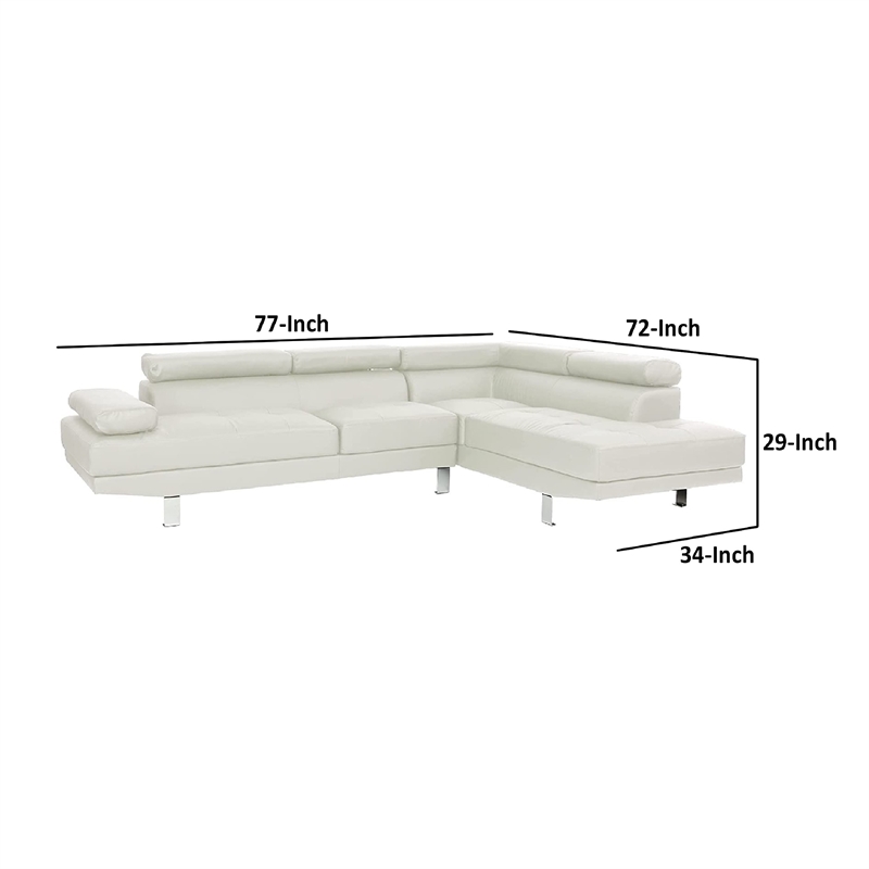 Bowery Hill 2 Piece Sectional Sofa with Chaise and Headrests in White