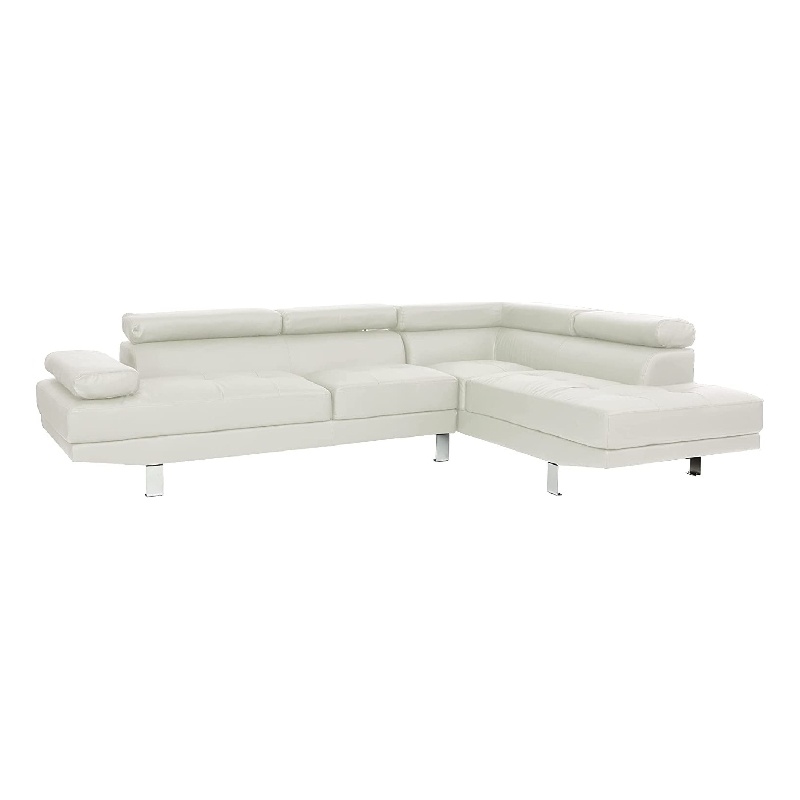 Bowery Hill 2 Piece Sectional Sofa with Chaise and Headrests in White