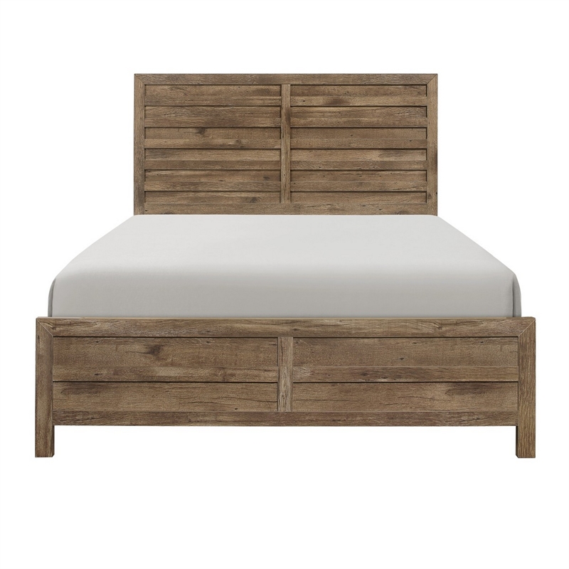 Bowery Hill Queen Bed with Wood Plank Design in Weathered Pine Veneer