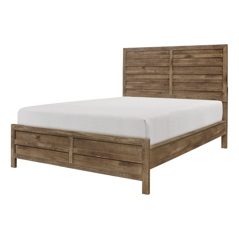 Bowery Hill Queen Bed with Wood Plank Design in Weathered Pine Veneer