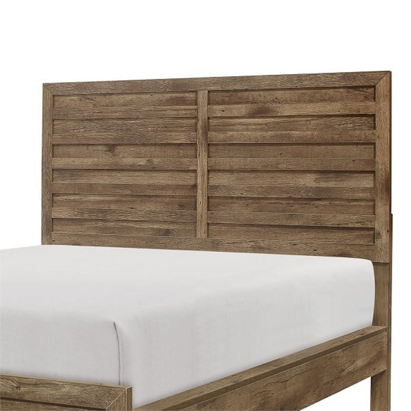 Bowery Hill Queen Bed with Wood Plank Design in Weathered Pine Veneer